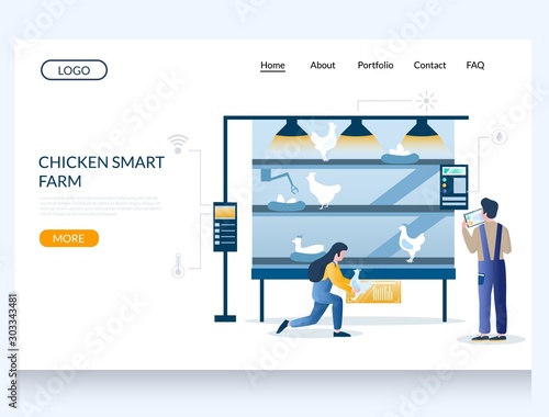 Chicken smart farm vector website landing page design template