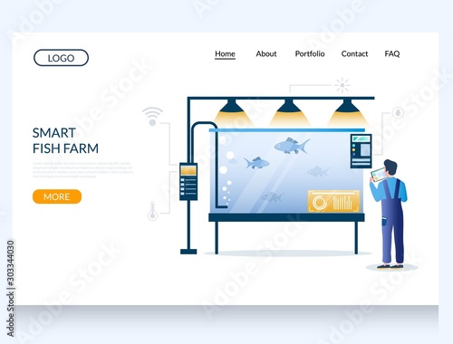 Smart fish farm vector website landing page design template