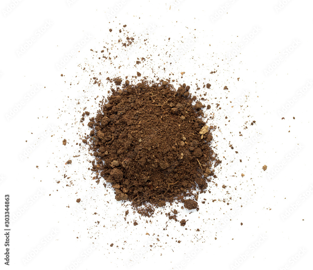 Dirty earth on white background. Natural soil texture Dirty earth on white background. Natural soil texture