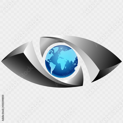 Eye and globe, observer icon. Vector