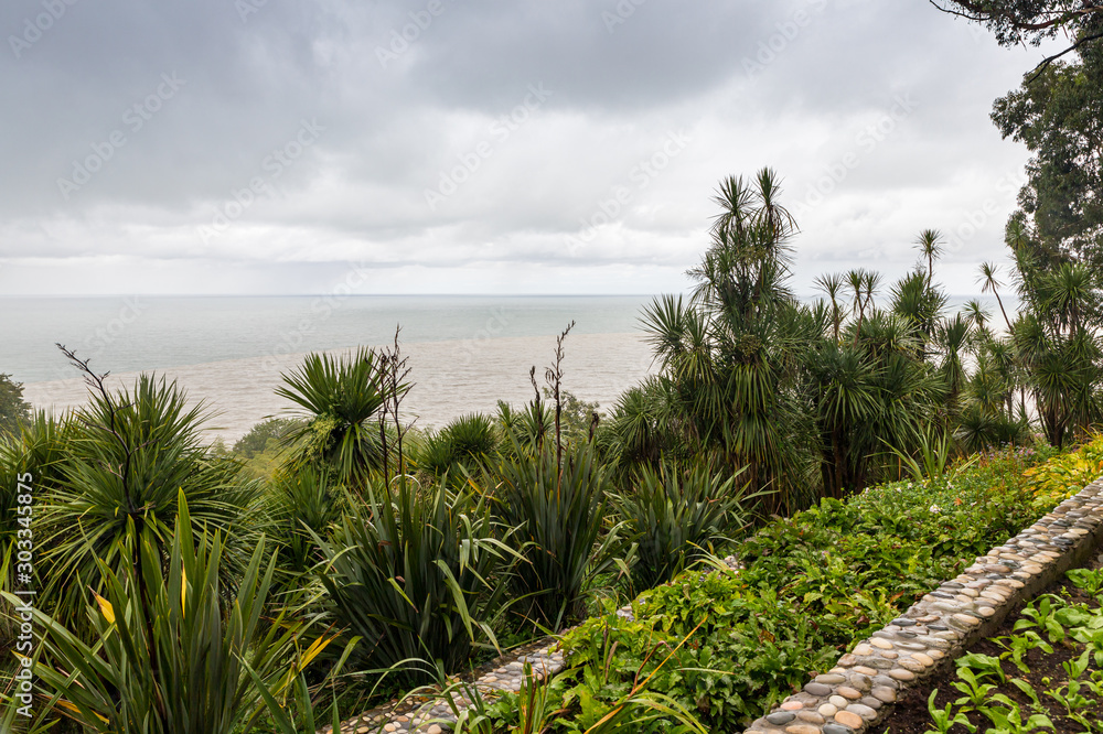 View of the Black Sea on a rainy day from the terrace of the Batumi Botanical Garden in Georgia