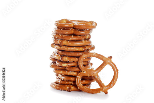 Obraz na plátně closeup stack of salted pretzels