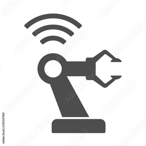 Robot arm vector icon isolated on white background. Robot manipulator with airwaves icon for web, mobile apps and ui design. Internet of things stock vector illustration. Iot technology concept