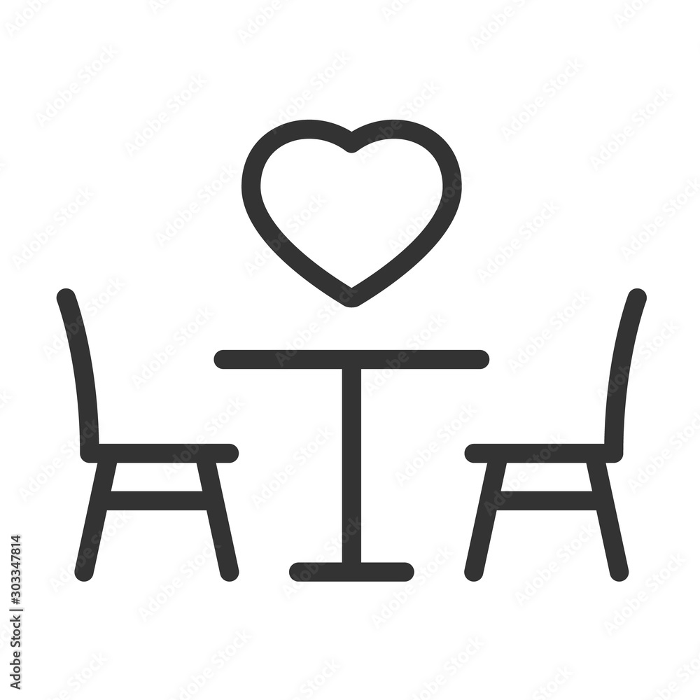 Romantic dinner outline vector icon isolated on white background. Love heart stock vector illustration. Romantic love and valentine day line vector icon for web, mobile apps, ui, printed products Romantic dinner outline vector icon isolated on white background. Love heart stock vector illustration. Romantic love and valentine day line vector icon for web, mobile apps, ui, printed products