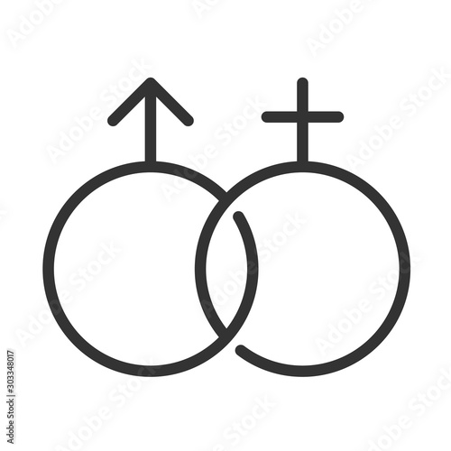 Gender symbols vector icon isolated on white background. Male and female symbols outline vector icon for web, mobile apps and ui design