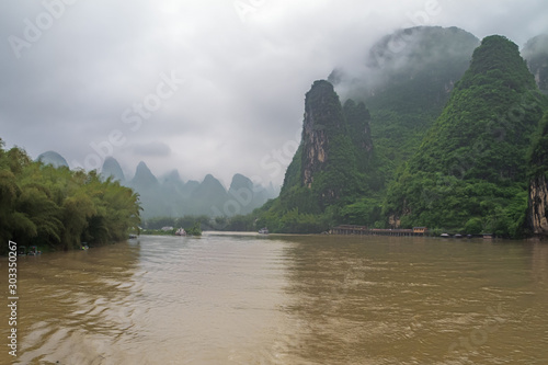 Quays and jetties on the Li River near Xingpingzhen fishing village in the vicinity of Yangshuo near Guilin