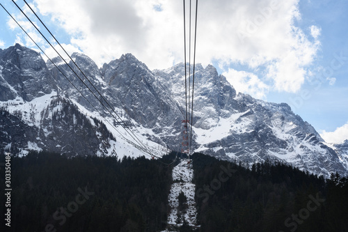 ropeway to the top of the zugspitze, the highest mountain in germany in the bavarian alps