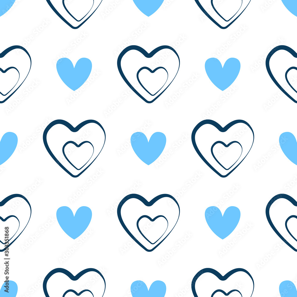 Valentine Day abstract seamless pattern - cartoon blue on white, rhythmic geometric shapes, vector romantic background, endless texture for wrapping, textile, scrapbook Valentine Day abstract seamless pattern - cartoon blue on white, rhythmic geometric shapes, vector romantic background, endless texture for wrapping, textile, scrapbook