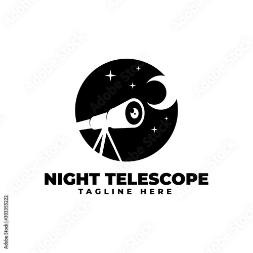 Night Telescope Logo Vector Icon Illustration