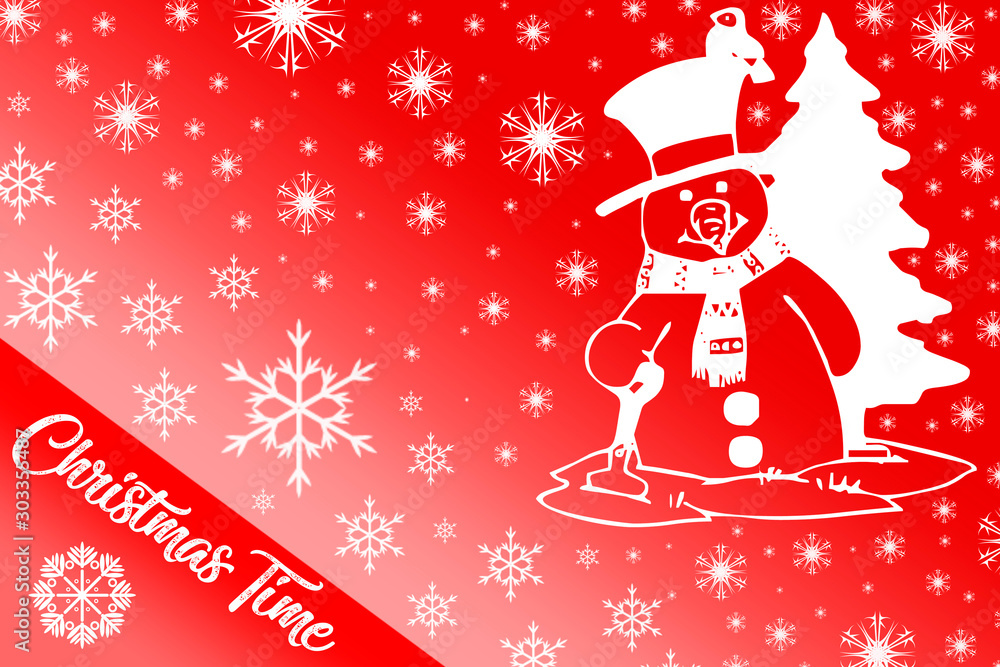Christmas time in white letters on a red background, decorated with Christmas motifs Christmas time in white letters on a red background, decorated with Christmas motifs