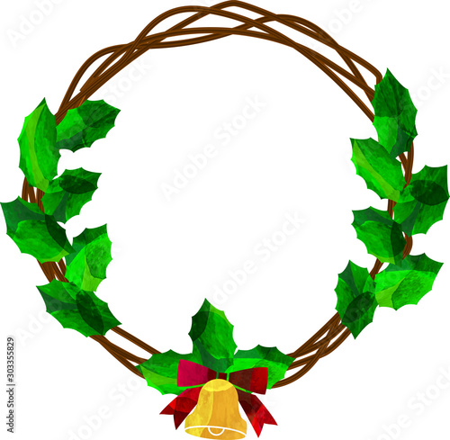 イラスト_クリスマス_リース_蔓_リボン_ベクター_切り絵風