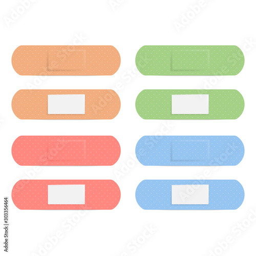 Medical adhesive bandage plasters isolated on white background. Vector illustration.
