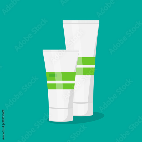 Flat cosmetic package for cream, soups, foams, shampoo isolated on background. Vector illustration.
