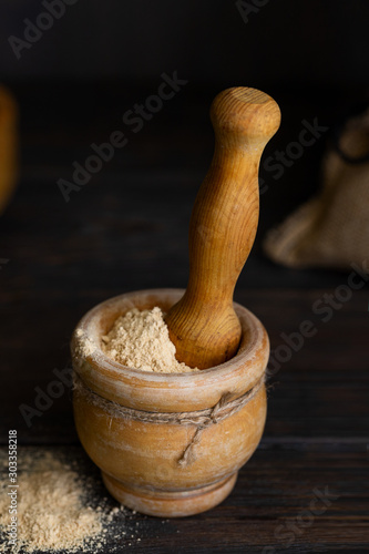 Gofio, Canarian flour made from different roasted grains, is important ingredient of many dish of Canary Islands Cuisine. photo