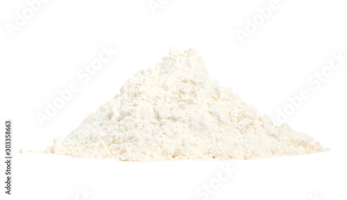 Pile heap of flour on white background isolation