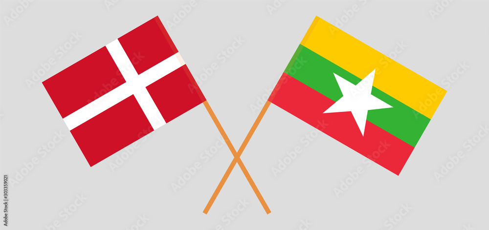 Crossed flags of Myanmar and Denmark