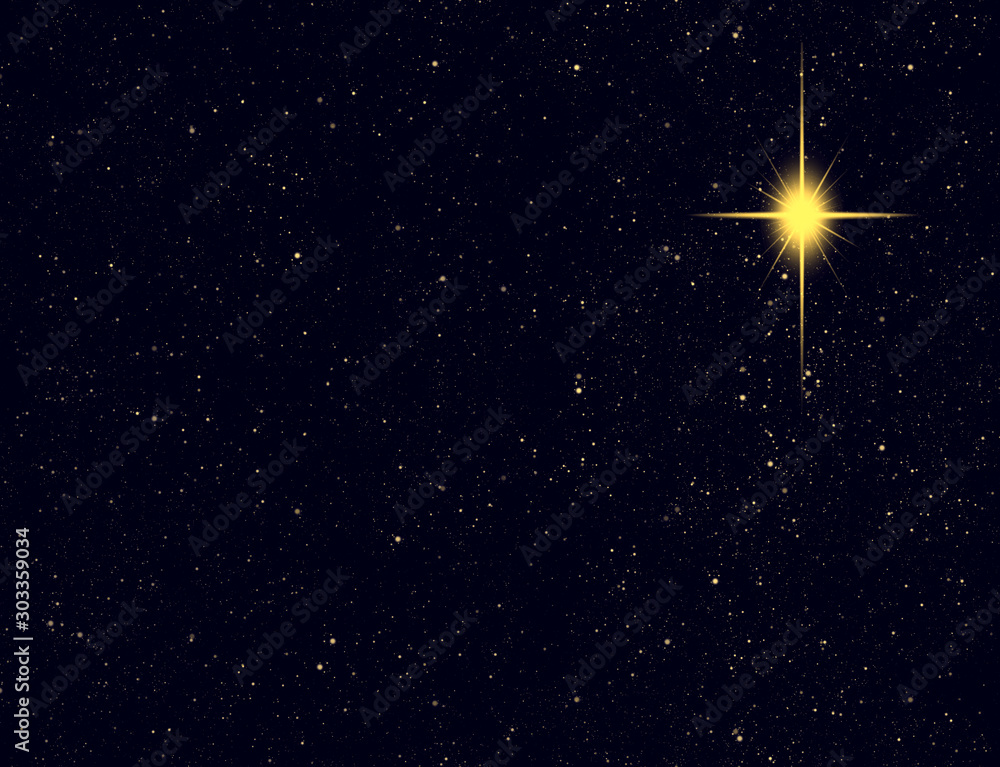 Christmas star glowing in night sky - obrazy, fototapety, plakaty 