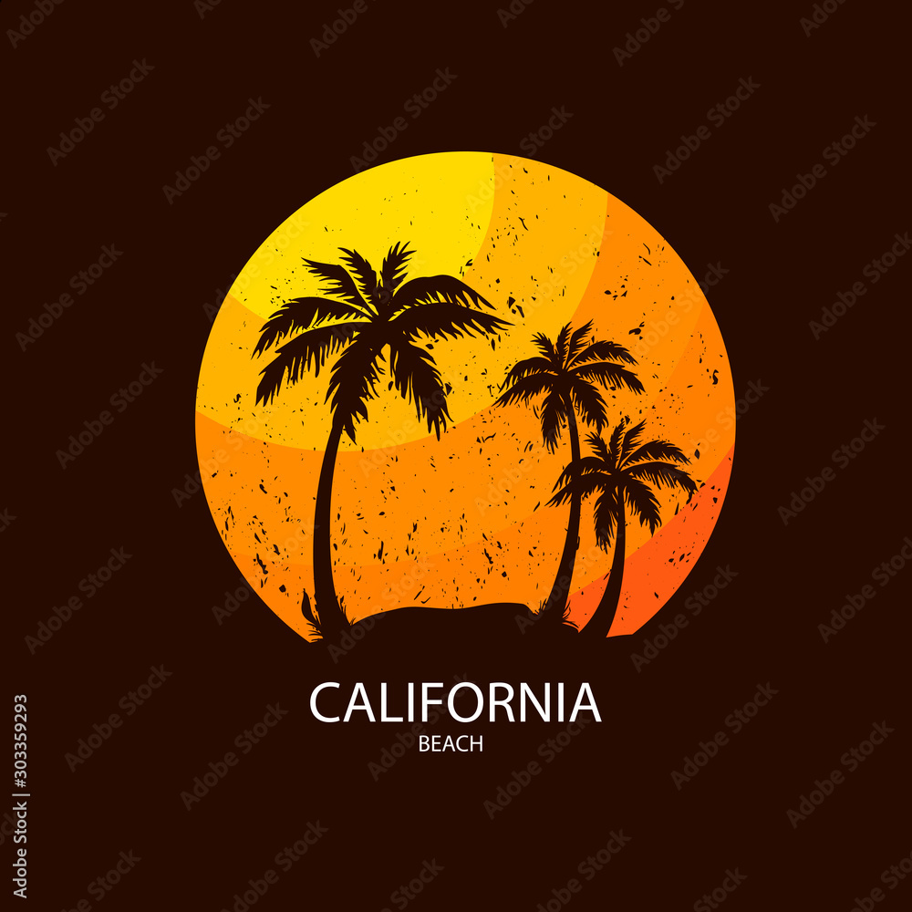 California beach Slogan summer surf and Palm style. Design for t-shirt print