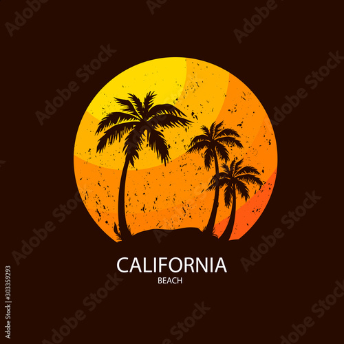 California beach Slogan summer surf and Palm style. Design for t-shirt print