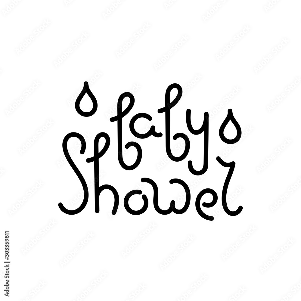 Baby shower, text. Free hand lettering, white on blue background. Baby shower, text. Free hand lettering, white on blue background.