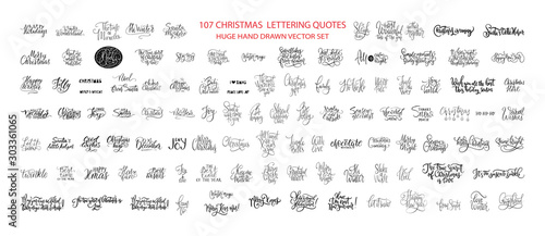 Christmas Hand Drawn Ink Lettering Vector Greeting Quotes. Merry Christmas and Happy New Year Big Textured Calligraphy Set. Xmas Typography Collection. photo