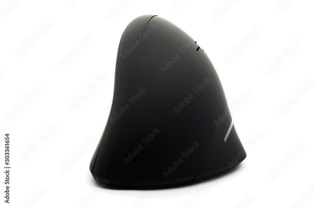 Ergonomic black mouse back view on white background Ergonomic black mouse back view on white background