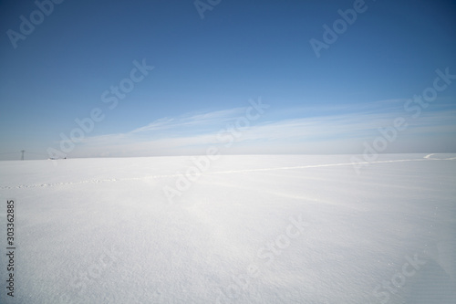  snowy field in winter. Winter landscape with  snowy fields