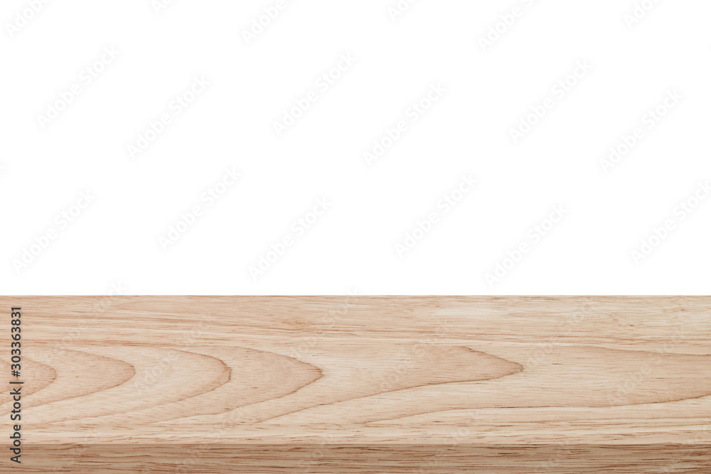 Empty wood table on isolate white background and display montage with copy space for product. Empty wood table on isolate white background and display montage with copy space for product.