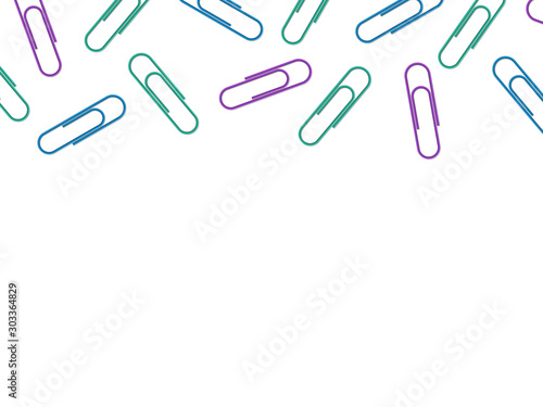 Colored paper clips isolated on white. Vector