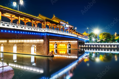 Night view of ancient city wall of pingmen, Suzhou..