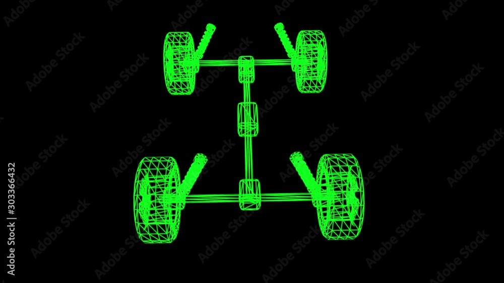 Chassis steering rack. Wireframe low poly mesh. Auto service repair car