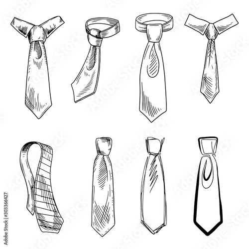 Different types of tie knots hand drawn illustrations set