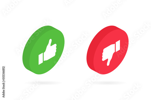 Dos and donts like thumbs up or down in isometric style. Like or dislike. Modern vector illustration
