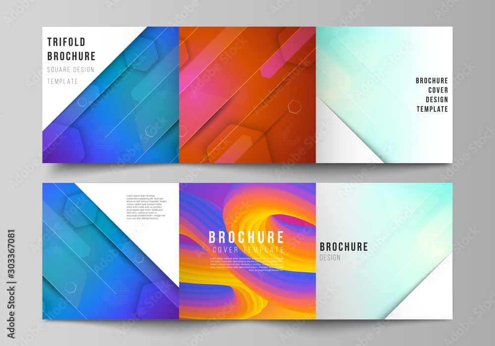 Fototapeta premium Minimal vector editable layout of square format covers design templates for trifold brochure, flyer, magazine. Futuristic technology design, colorful backgrounds with fluid gradient shapes composition