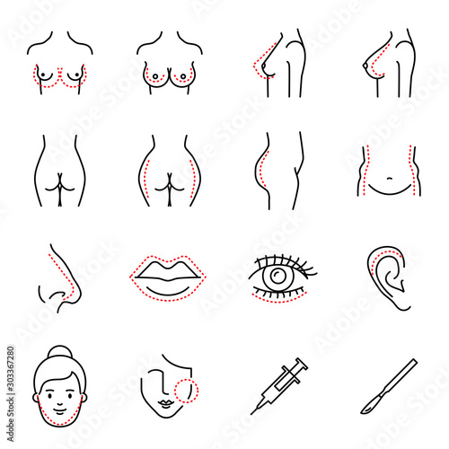 Plastic surgery vector icons set line style