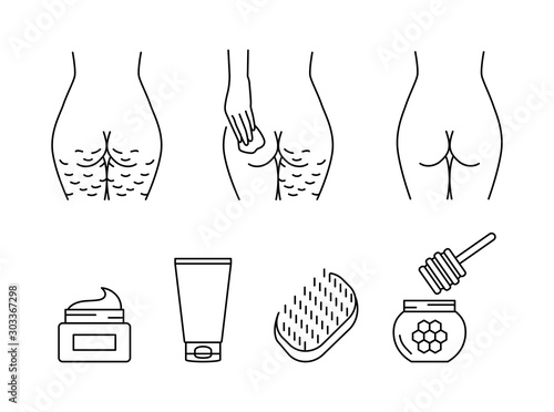 Cellulite treatment vector icons set