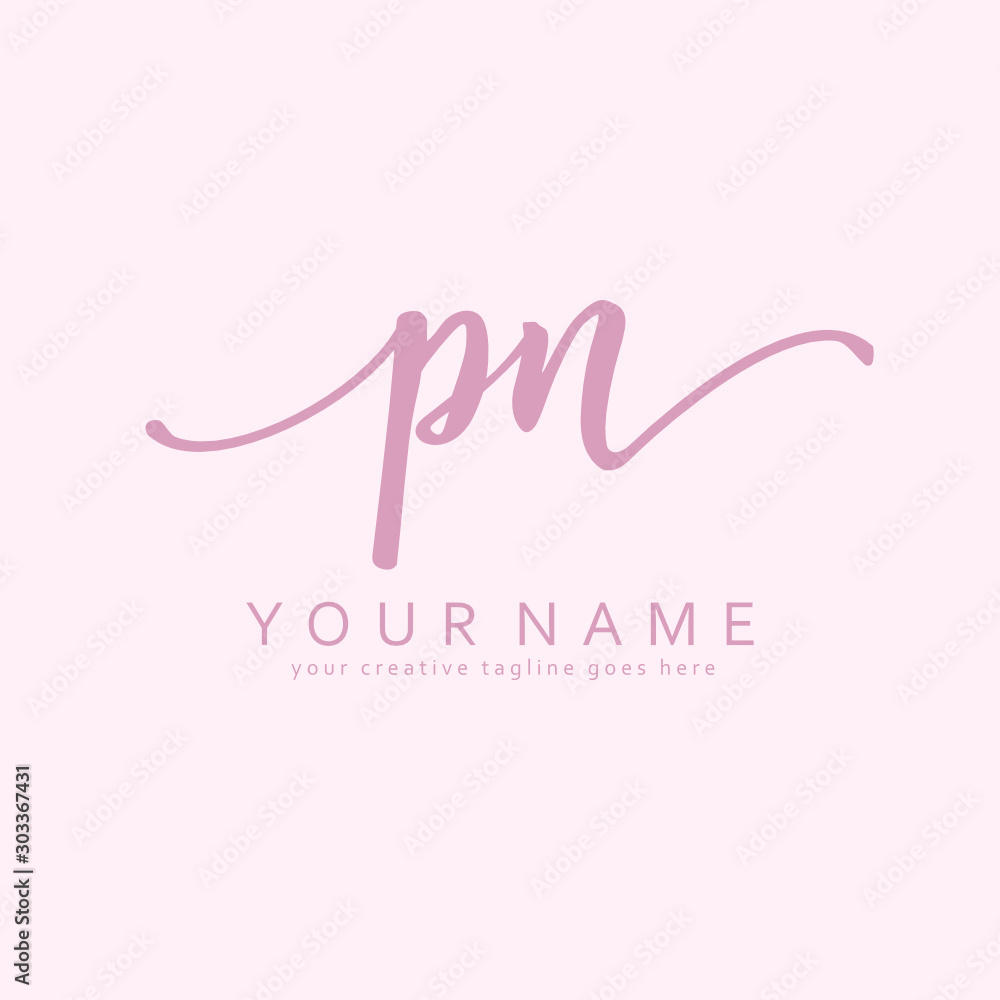 Handwriting P N PN initial logo template vector