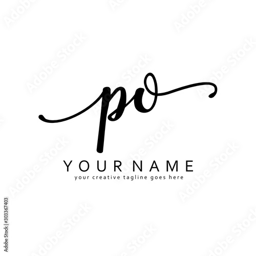 Handwriting P O PO initial logo template vector