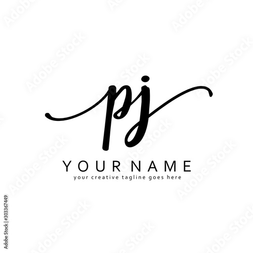 Handwriting P J PJ initial logo template vector