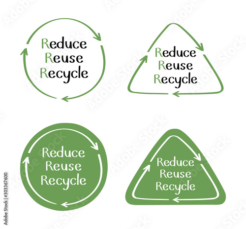 Set recycling icon, reduce, reuse, recycle text. Zero waste, environment protection. Vector graphic design