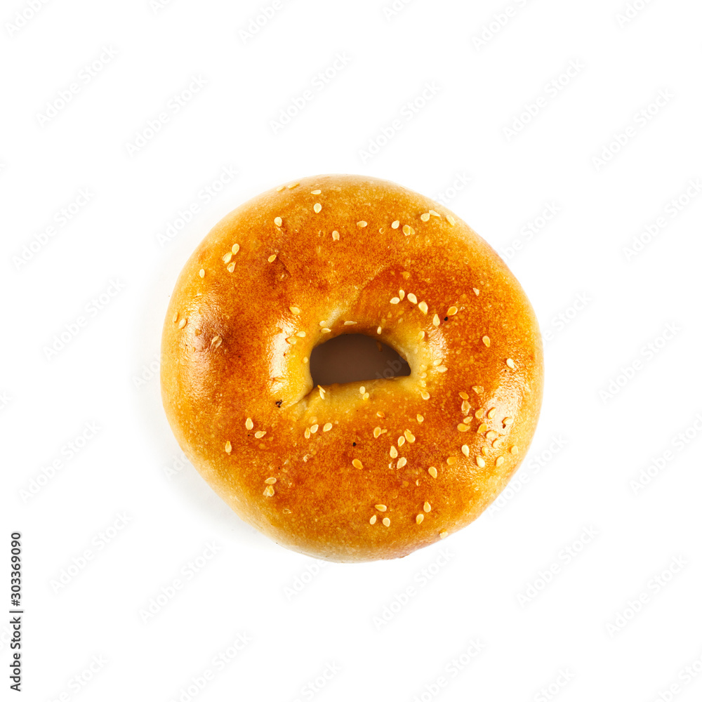 Fresh bagels isolated on white background, top view Fresh bagels isolated on white background, top view