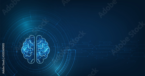 technology concept.vector abstract polygonal human brain shape of an artificial intelligence with line and shadow on dark blue color background