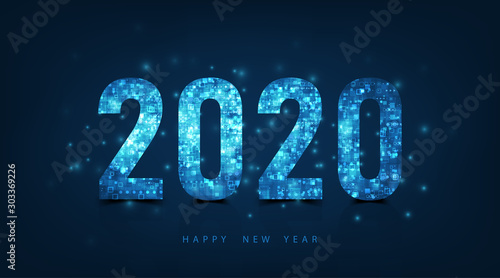 Happy New Year 2020 logo text design. Vector luxury text 2020 on dark blue color background.