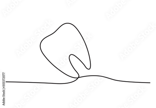 Tooth continuous one line drawing minimalism design isolated on white background