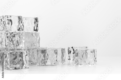 Ice cubes stacked each other with white background, 3d rendering.
