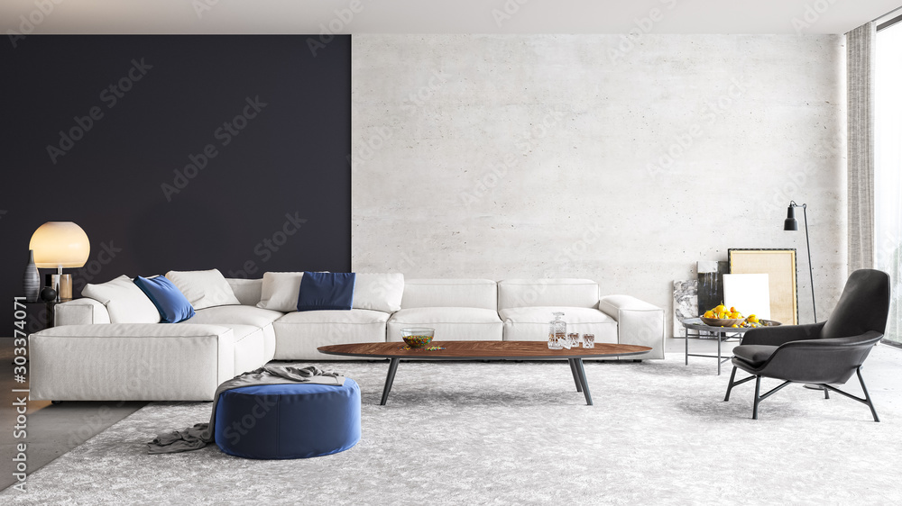 Φωτογραφία Modern interior design of a living room in an apartment, house, office, comfortable sofa, bright modern interior details and light from the window on the background of the Disiner wall