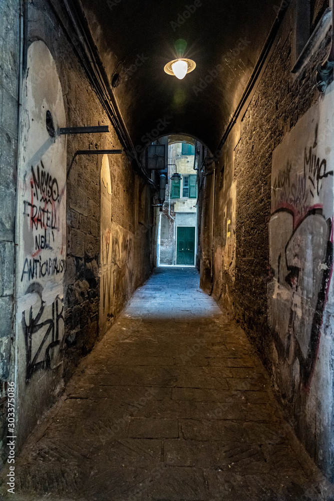 dark alley in genua, italy