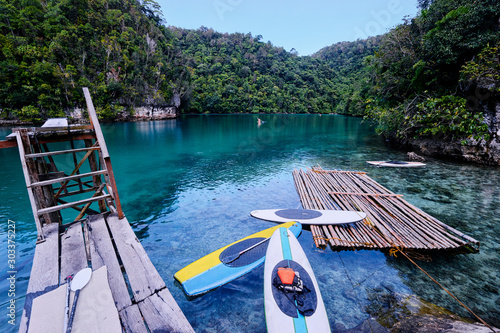 Sugba lagoon, tourists attraction. Beautiful landscape with blue sea lagoon, National Park, Siargao Island, Philippines. photo