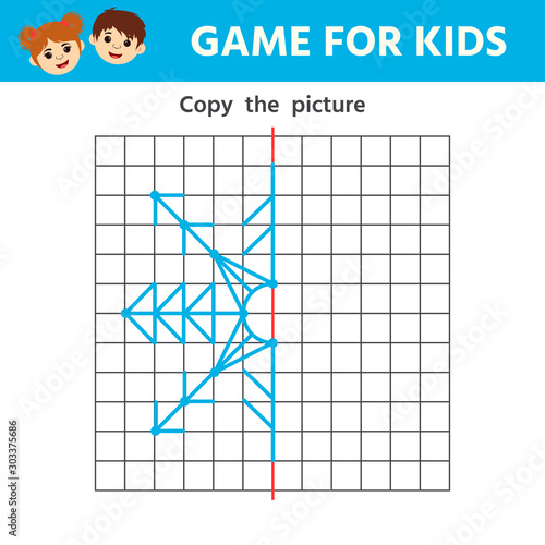 Education logic game for preschool kids. Kids activity sheet. Copy the pictureof snowflakes. Drawing skills training. Children funny riddle entertainment.