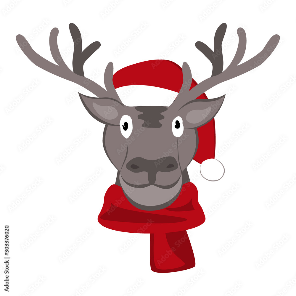 Christmas deer in Santa Claus Hat Vector Illustration. Cartoon animal icon Christmas deer in Santa Claus Hat Vector Illustration. Cartoon animal icon
